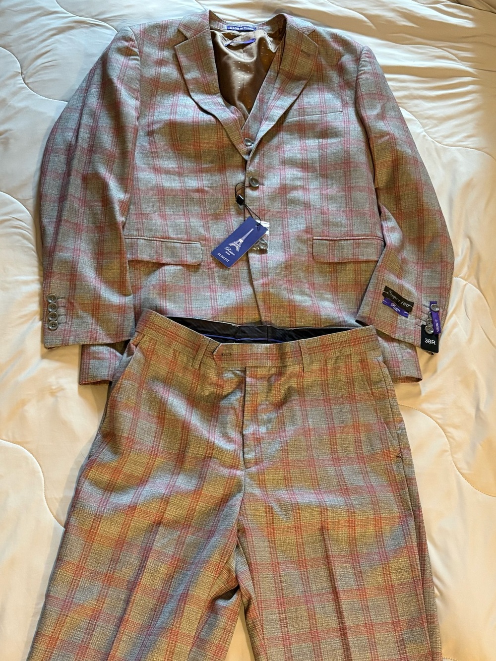 NWT Retro Paris 3 Piece Mens Suit 38R/32 Slim Fit Plaid Floral - Picture 1 of 16